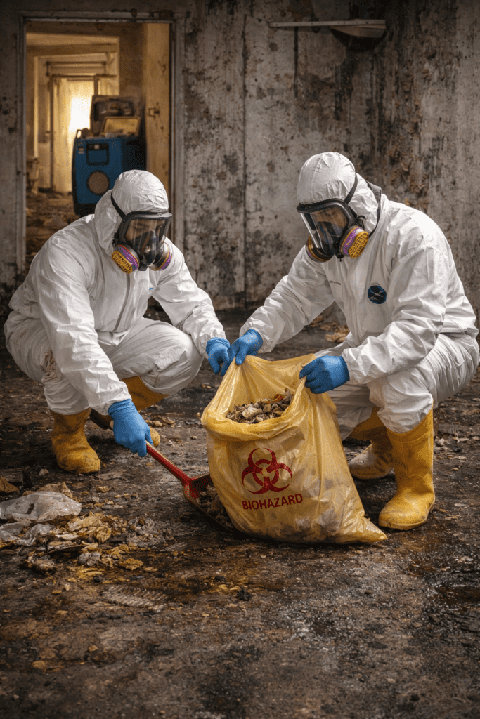 Biohazard cleanup in a contaminated room