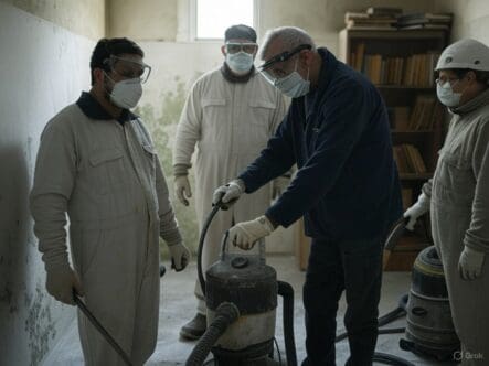 Setting up for Mold Remediation A team sets up to begin remediation