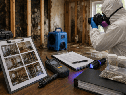 professional remediation specialists documenting a hoarders home.